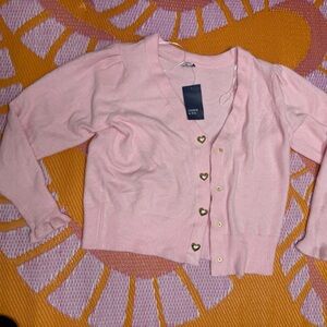 Pink Cardigan Sweater with Heart Buttons